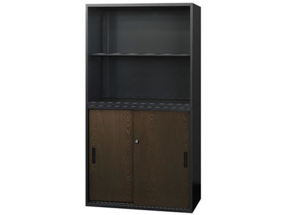 Netforce オープン書庫+引戸書庫 セット 2段 木目 DBR Netforce オープン書庫+引戸書庫 セット 2段 木目 DBR