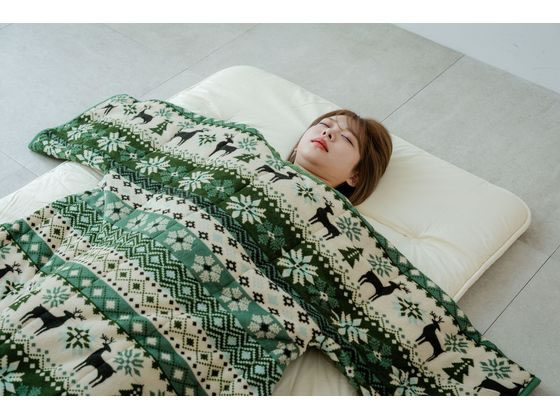 ノルディック柄かいまき毛布布団 グリーン 140×190cm a2886320が7,016