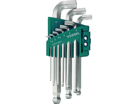 ベッセル 本締めボールポイントレンチ短軸仕様(ショートタイプ)9本組 H1.5、2、2.5、3、4、5、6、8、10 8209BP-S ベッセル 本締めボールポイントレンチ短軸仕様(ショートタイプ)9本組 H1.5、2、2.5、3、4、5、6、8、10 8209BP-S