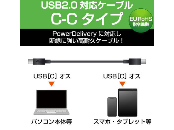 エレコム Usbケーブル Type C Type C 2m Mpa Ccs20pnbkが2 002円 ココデカウ