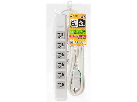 サンワサプライ 電源タップ 3P・6個口・3m TAP-36MG-3が3,720円 通販
