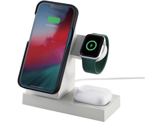 エレコム マグネットワイヤレス充電スタンド Apple Watch 7.5W+5W 白