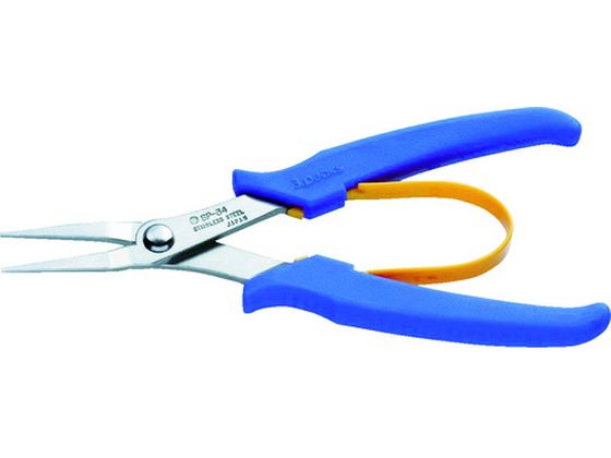 スリーピークス ステンレス製先細リードペンチ(バネ付) 150mm SP-34 スリーピークス ステンレス製先細リードペンチ(バネ付) 150mm SP-34