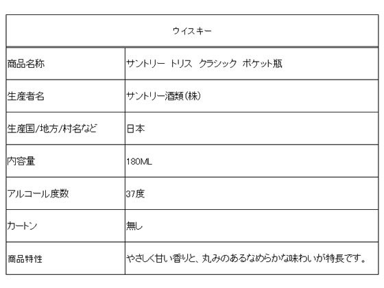 酒 サントリー トリス クラシック ポケット瓶 180mlが301円 ココデカウ