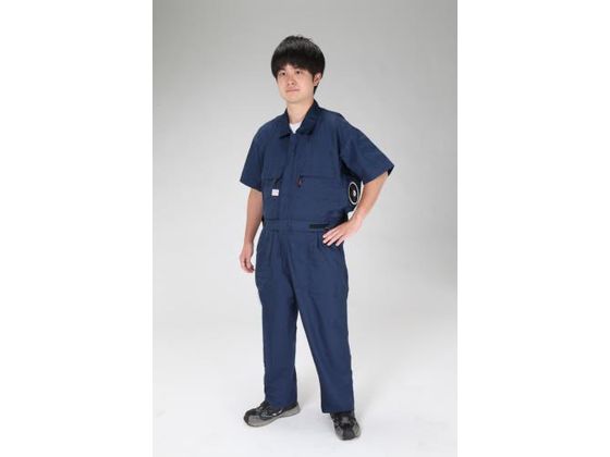 エスコ 空調継ぎ作業服 送風ファン付 半袖ネイビー L