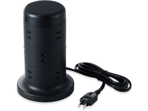 エレコム 延長コード タワー電源タップ 12個口 2m TT-U02-1220BK エレコム 延長コード タワー電源タップ 12個口 2m TT-U02-1220BK