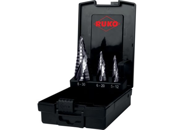 RUKO 2枚刃スパイラルステップドリルセット 「アルティメットカット」 3本組 フローステップチップ ルナテックコーティング 101626PRO RUKO 2枚刃スパイラルステップドリルセット 「アルティメットカット」 3本組 フローステップチップ ルナテックコーティング 101626PRO