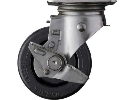 ハンマー Sシリーズオールステンレス 旋回式ゴム車輪 100mm ストッパー付 313S-RU100 ハンマー Sシリーズオールステンレス 旋回式ゴム車輪 100mm ストッパー付 313S-RU100