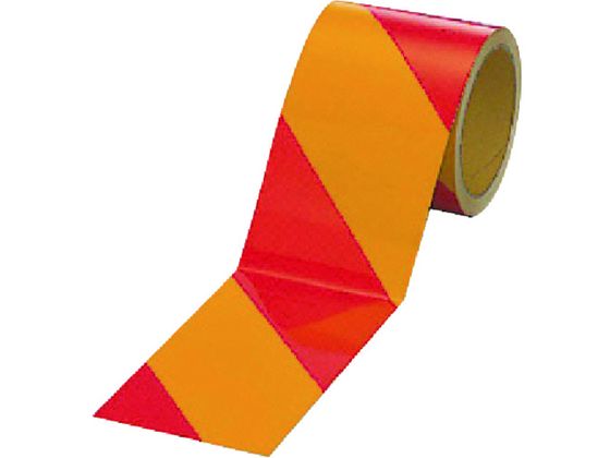 ●色：赤/黄●幅(mm)：90●長さ(m)：10●厚さ(mm)：0.12●テープカット条件：切断にはカッターが必要●粘着力：6.64N/10mm●黄色部：反射●基材:ポリエステル樹脂フィルム●粘着剤: